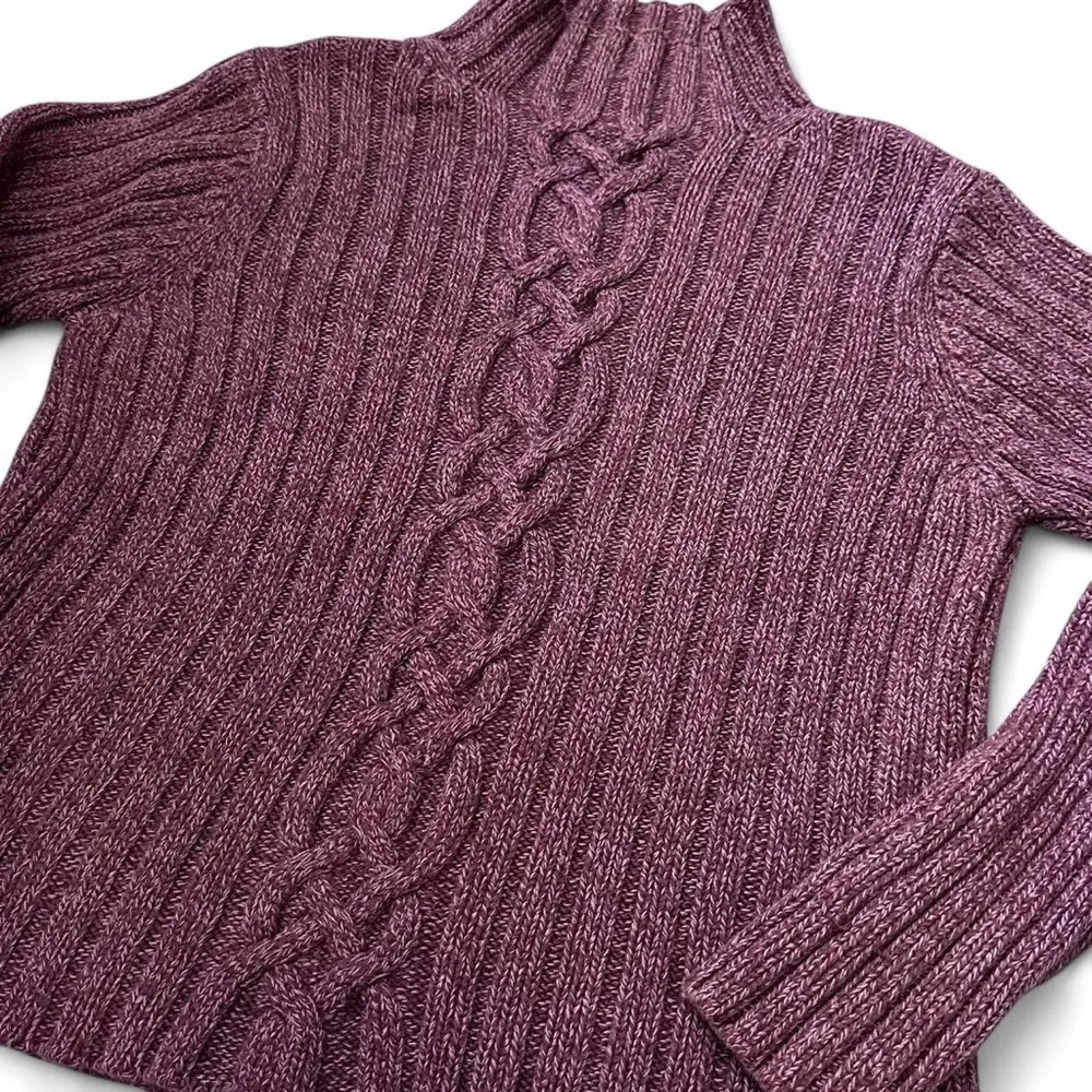 L.L. Bean mock turtleneck fisherman / cable knit sweater - Picture 2 of 5
